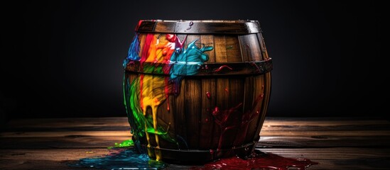 Poster - A copy space image of a colored artistic tool made of wax based pigment enclosed in a wooden barrel