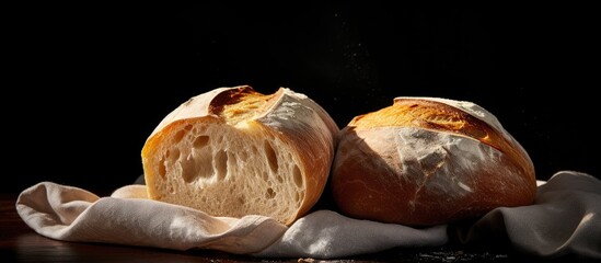 Fototapete - A copy space image of fresh homemade bread placed on a dark surface