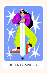 Wall Mural - Tarot card. Minor Arcana Suit of Queen of Swords Tarot Cards. Trendy vector illustration.