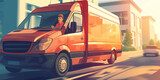 Fototapeta  - truck on the road, A image of a delivery driver driving a delivery van or truck, making stops along their route to drop off packages and parcels