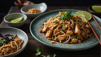 Wall Mural - A plate of chicken pad thai