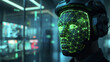 A futuristic scan of a man's face illustrating modern biometric identification and security technologies.