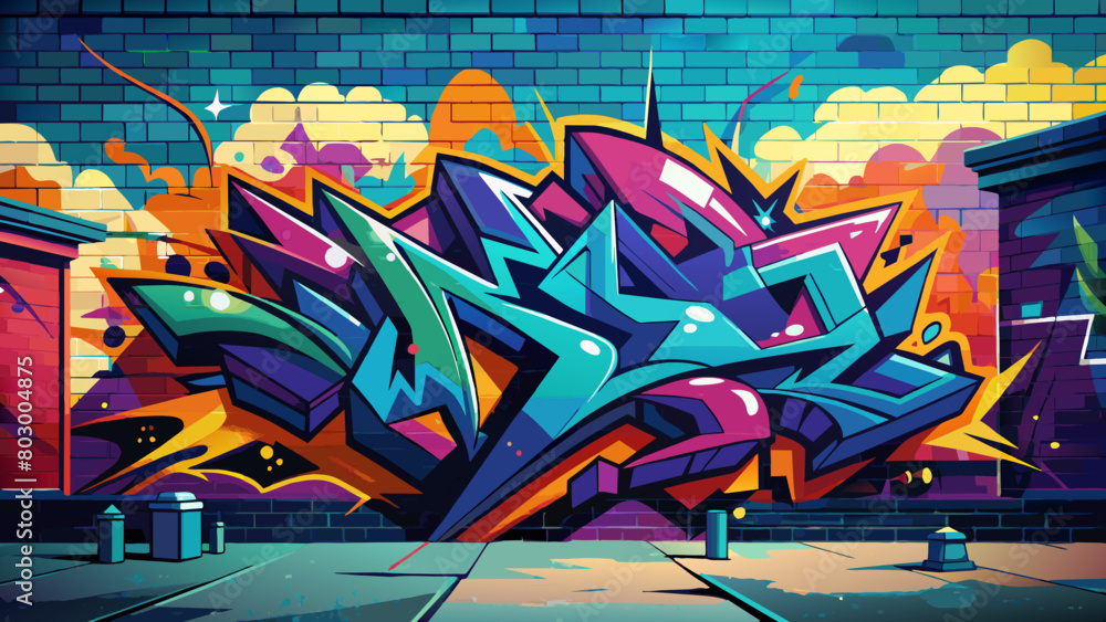 Vibrant Urban Street Art: Bold Graffiti on Brick Wall Stock Vector ...