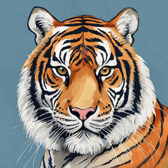 Wall Mural - Watercolor painting of tiger. Animal portrait. Hand drawn art. Detailed illustration.