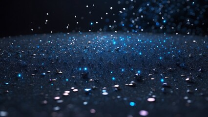 Wall Mural - Abstract blue glitter particles with bokeh lights on black background