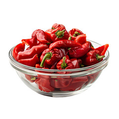 Wall Mural - Extreme front view of full Paprika in a small glass bowl isolated on a white transparent background