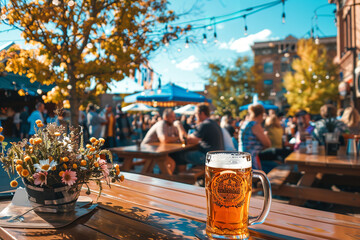 Sticker - Oktoberfest comes alive with a festive crowd enjoying beers - traditional music - and cultural activities in a vibrant outdoor setting