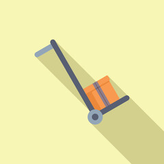 Poster - Parcel on warehouse cart icon flat vector. Order delivery. Shipping parcel