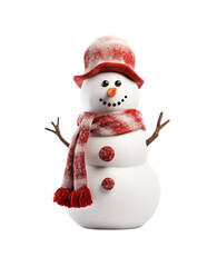 A charming snowman adorned with a knitted hat and scarf isolated on a transparent background, radiating winter joy. Generative AI