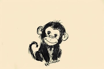 Wall Mural - a monkey pencil drawing for children