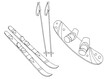 Skis snowboard set graphic black white sport sketch isolated illustration vector