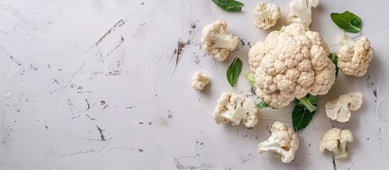 Top view of cauliflower on a white background