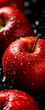 Fresh red apples fruit, with water drops over it, closeup macro detail, black background. Generative AI