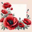 postcard, poster, Illustration with red poppy flowers and place for text