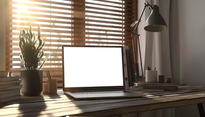 Poster - studio setting with a white screen laptop mockup in a modern room