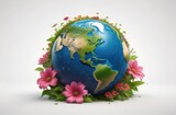 Fototapeta Do akwarium - the globe is decorated with flowers, a space for text, international Earth Day