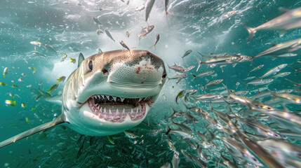 Huge shark praying on small fish