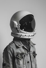 Sticker - AI generated illustration of a monochrome image of a male wearing an astronaut helmet