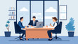 © XaMaps - Contract negotiation in flat design featuring lawyers, clients, and icons.