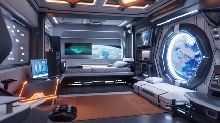 Wall Mural - interior of a spaceship living module, sleeping pod, futuristic and technological, minimalist