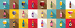 © anatolir - Non-alcoholic wine icons set flat vector. Summer party drink. Healthy drink