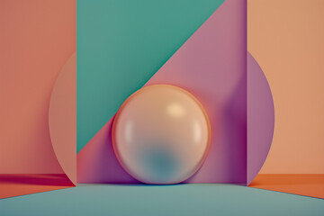 Wall Mural - AI generated illustration of a geometric composition with a ball on a pastel background