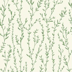  Seamless pattern with hand drawn graceful twigs in light sage green tones