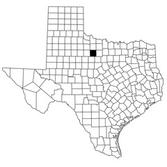  Map of throckmorton County in Texas state on white background. single County map highlighted by black colour on Texas map. UNITED STATES, US