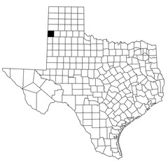  Map of parmer County in Texas state on white background. single County map highlighted by black colour on Texas map. UNITED STATES, US