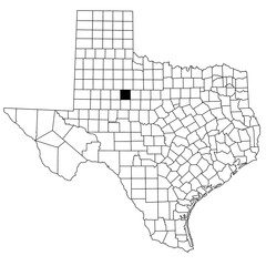  Map of fisher County in Texas state on white background. single County map highlighted by black colour on Texas map. UNITED STATES, US