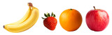 バナナとイチゴとオレンジとリンゴ、背景透過のPNG
