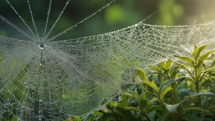 spider web with dew drops