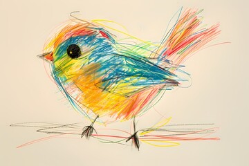 Wall Mural - a child's pencil drawing of a bird
