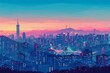 Illustration of Seoul City with vibrant colors