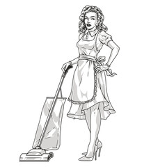 Poster - Girl housewife monochrome pin-up sticker