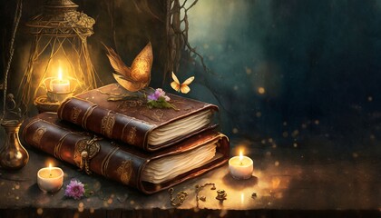 Wall Mural - old book and candle