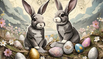 Canvas Print - easter bunny and eggs