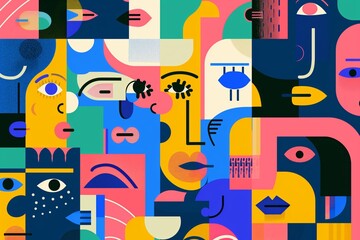 Wall Mural - Colorful abstract geometric faces flat design representing diversity