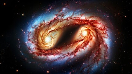 Wall Mural - Two spiral galaxies orbiting each other, outer space