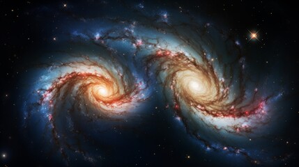 Wall Mural - Two spiral galaxies orbiting each other, outer space