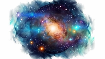 Wall Mural - A galaxy with nebula clouds isolated on white background