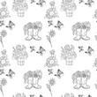 seamless pattern with cute hand drawn flowers. doodle vector illustration with butterflies, flowers, leaves, butterflies, flowers. can be used for coloring page