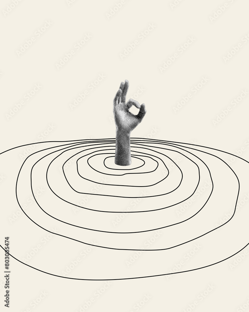 Photo Stock Emerging from chaos. Hand rising from circles meaning water ...
