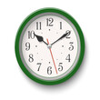 Elegant green oval wall clock placed on white background