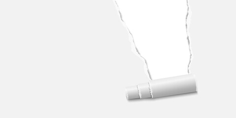Wall Mural - Vector torn window made of sheet of white paper with curl and white background under it. Template paper design.