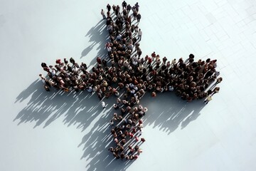 Wall Mural - aerial view of a crowd grouped in the shape of a plus sign