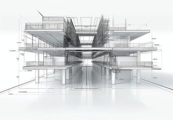 Aufkleber - Industrial building wireframe rendering with architectural and construction details