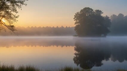 Poster - sunrise over the river