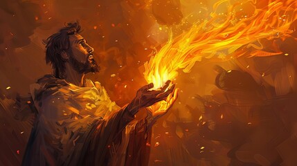 elijah praying as fire falls from heaven on altar biblical scene illustration