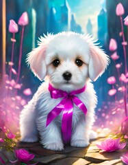 Canvas Print - chihuahua puppy with pink bow